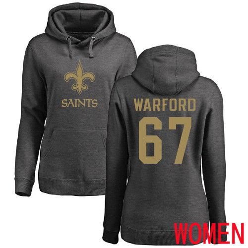 New Orleans Saints Ash Women Larry Warford One Color NFL Football #67 Pullover Hoodie Sweatshirts->women nfl jersey->Women Jersey